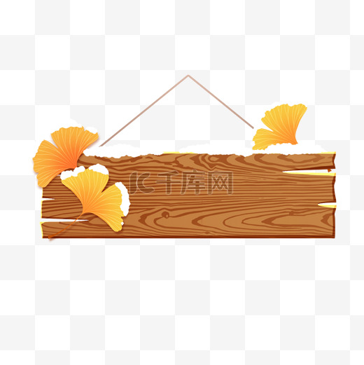 冬季冬天银杏叶木牌边框图片