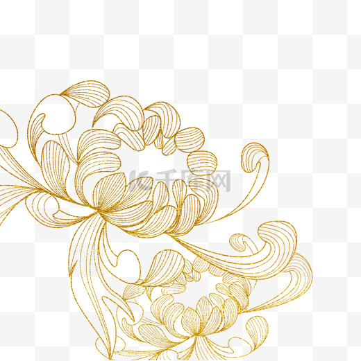 金色菊花线条重阳节重阳线条菊花图片