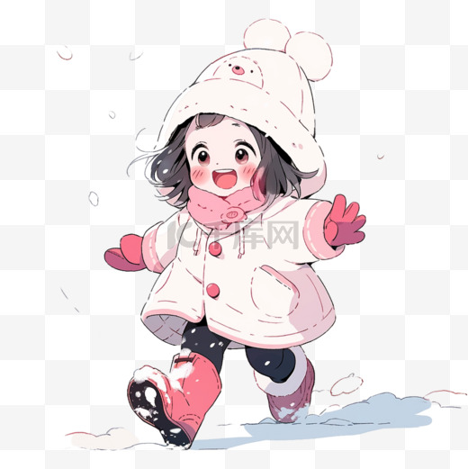 冬天玩雪可爱的女孩卡通手绘元素图片