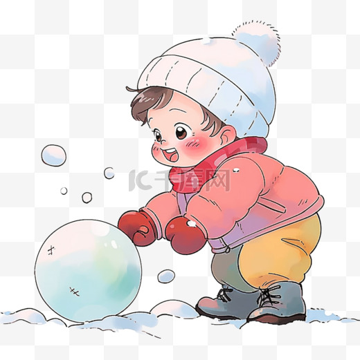 冬天可爱孩子手绘滚雪球卡通元素图片