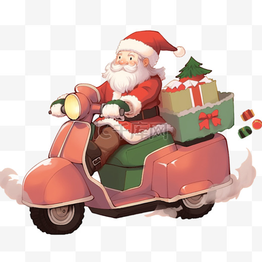 圣诞老人骑车圣诞节礼物卡通手绘元素图片