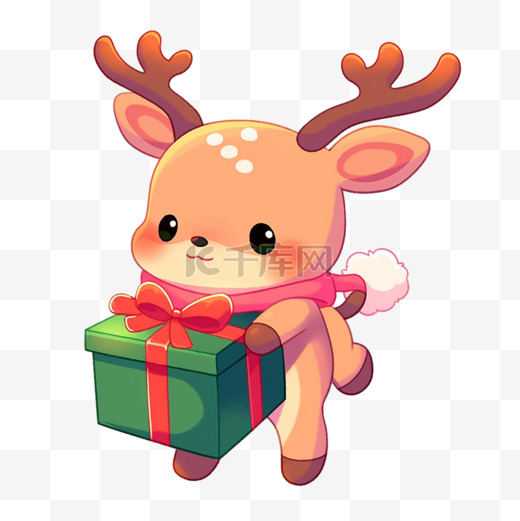 圣诞节可爱的小鹿礼物手绘元素卡通图片