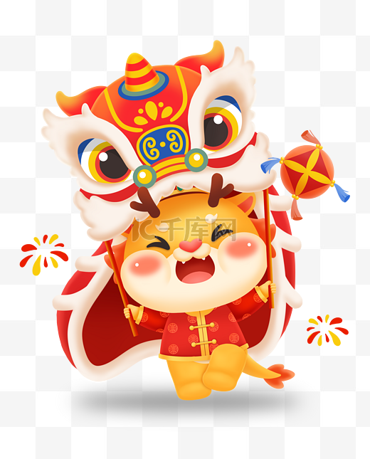 龙年春节龙卡通形象舞狮喜庆图片