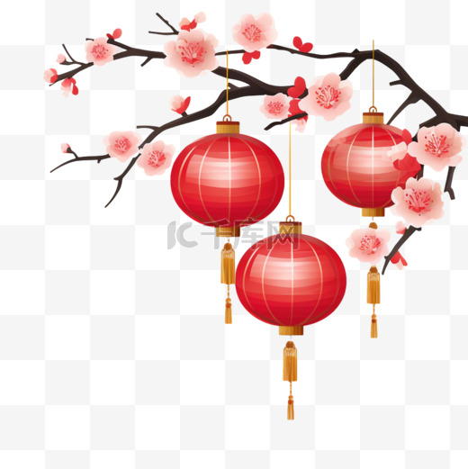梅花灯笼插画新年春节装饰元素图片