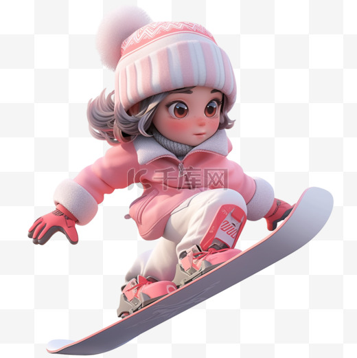 冬天可爱女孩滑雪3d免抠元素图片