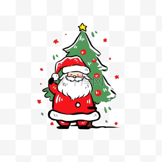 圣诞节圣诞老人插画圣诞树卡通手绘元素图片