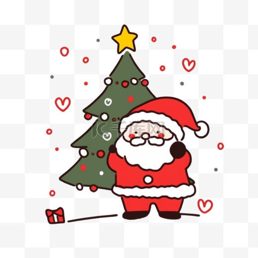 圣诞节卡通插画圣诞老人圣诞树手绘元素图片