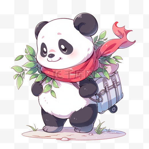 新年可爱熊猫行李旅行卡通手绘元素图片