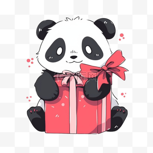 卡通新年可爱熊猫礼盒手绘元素图片