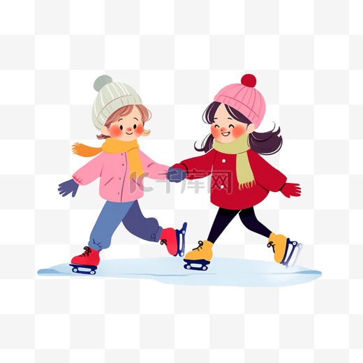 冬天可爱女孩滑冰卡通手绘元素图片