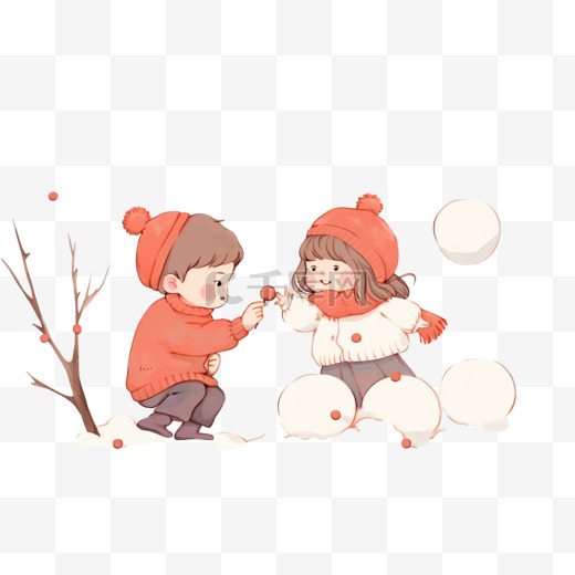 冬天可爱孩子卡通手绘玩雪元素图片