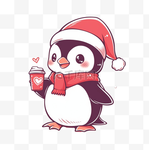 卡通冬天圣诞节可爱的企鹅手绘元素图片