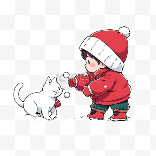 卡通冬天可爱孩子宠物玩雪手绘元素图片