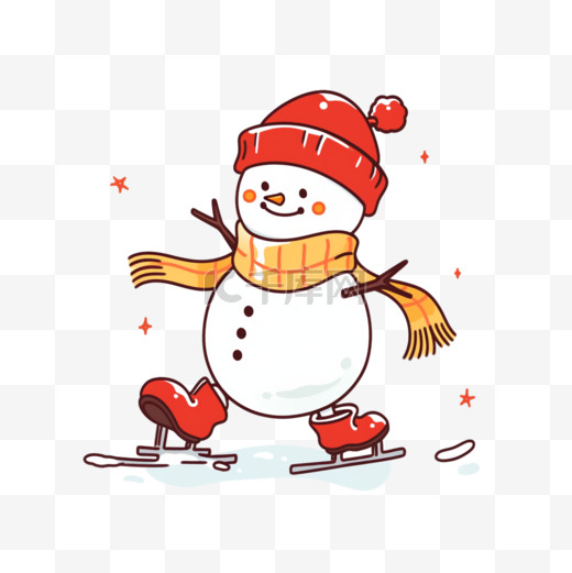 雪人滑冰卡通手绘元素冬天图片