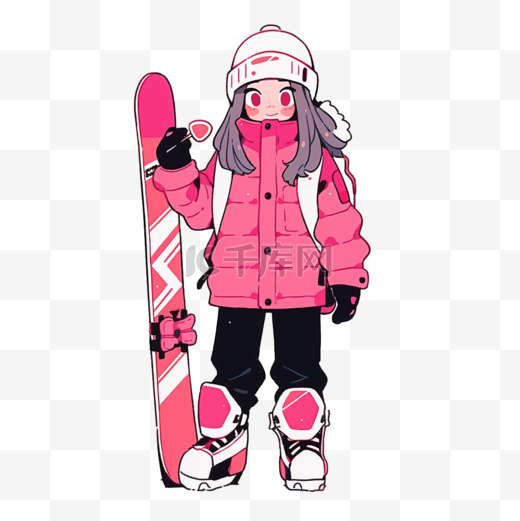 手绘冬天滑雪女孩简笔画卡通图片