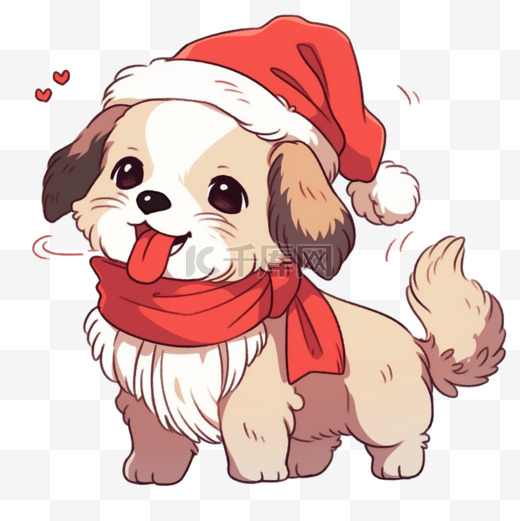 卡通冬天圣诞节宠物狗手绘元素图片