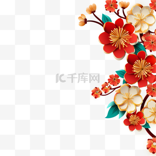 中式梅花剪纸春节新年海报装饰角框图片