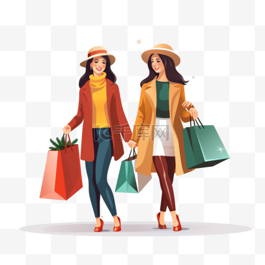 两个女人在圣诞特卖会上购物图片