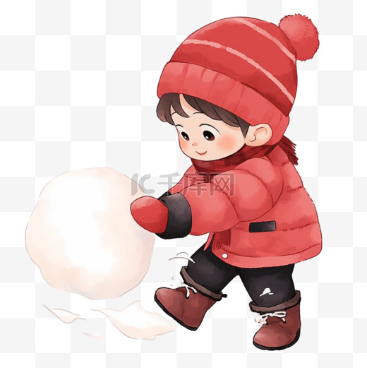冬天可爱孩子手绘滚雪球卡通元素图片
