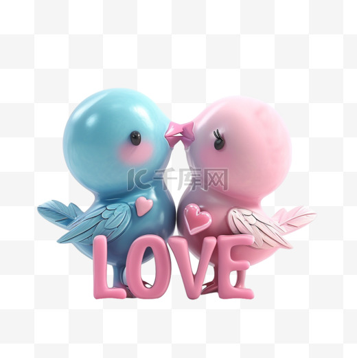 3D卡通可爱的爱情鸟和LOVE素材情人节图片