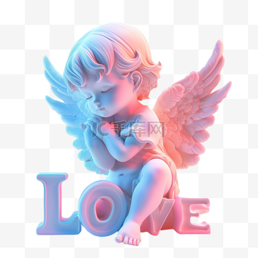 3D卡通可爱的小天使和LOVE免抠元素图片