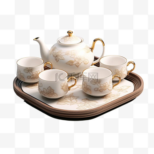 特色茶具艺术元素立体免扣图案图片