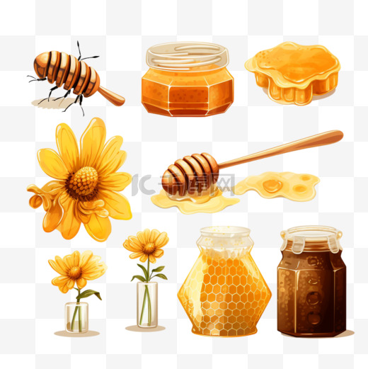 蜂蜜食品元素用雏菊蜂巢隔离矢量插图图片