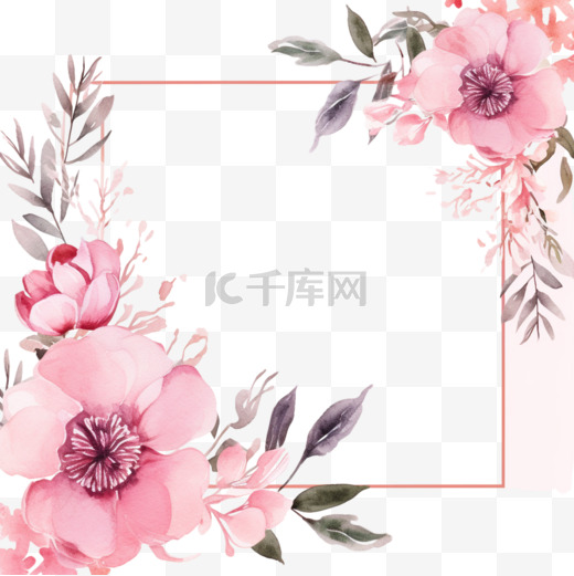 水彩柔和粉色花框背景图片