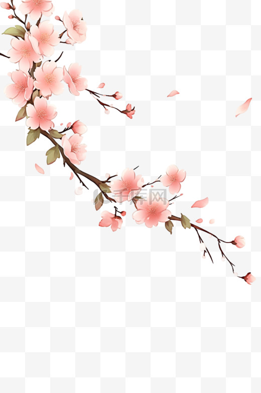 元素春天盛开的樱花枝手绘图片