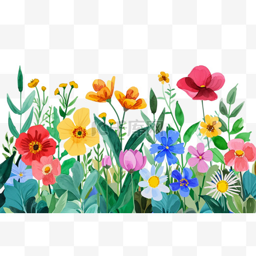 春天各种颜色的花朵插画植物手绘元素图片