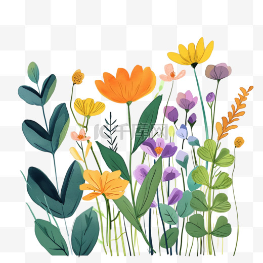花草植物手绘春天元素插画图片