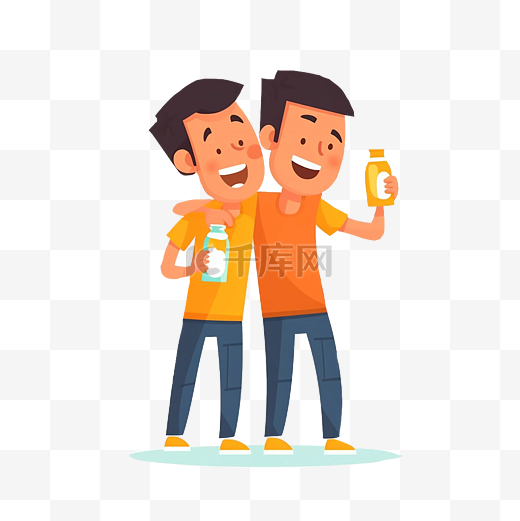 友谊日黄色两个男生喝酒图片