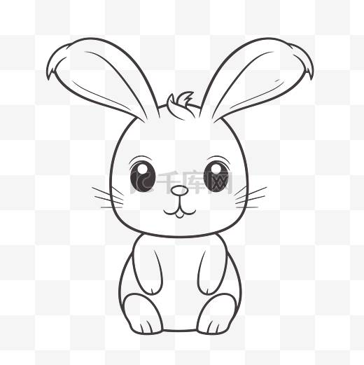 卡通兔子与眼睛黑白轮廓素描画 向量图片