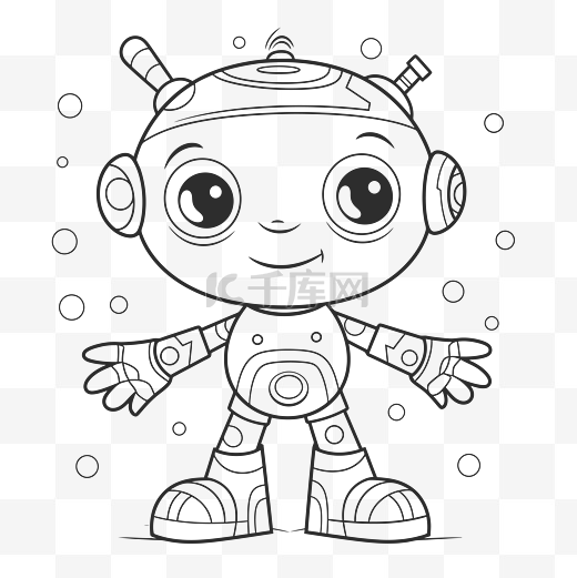 婴儿机器人着色页为孩子 婴儿机器人着色页轮廓素描 向量图片