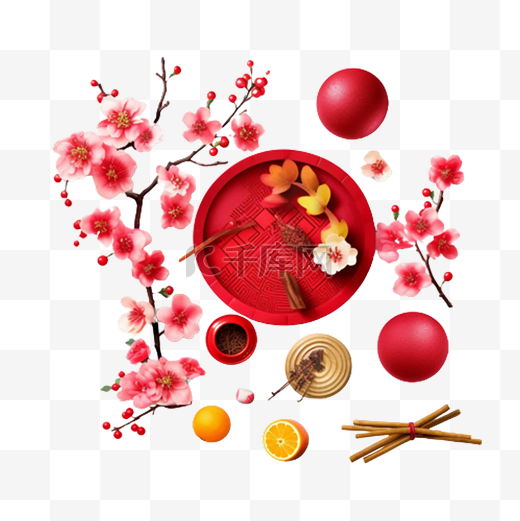 春节梅花红色水果真实效果图片
