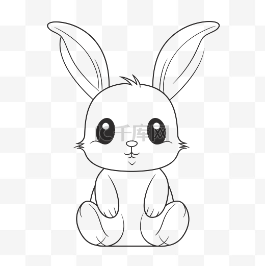 可爱的小兔子着色页轮廓素描 向量图片