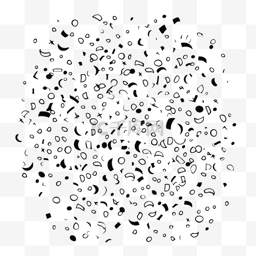 黑色和白色五彩纸屑五彩纸屑圆圈轮廓素描 向量图片