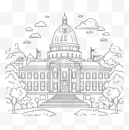 铅笔插图素描中的国会大厦轮廓 向量图片