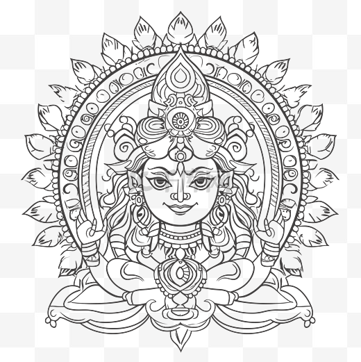 着色轮廓素描的印度女神 向量图片