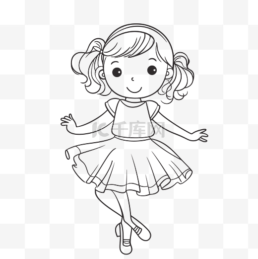 小快乐跳舞的女孩着色页轮廓素描 向量图片