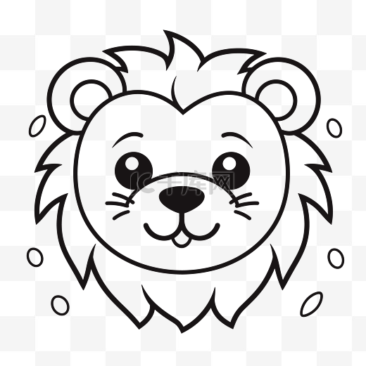 狮子头脸着色儿童彩页简单水墨画轮廓素描 向量图片
