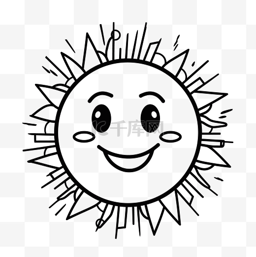 可爱的太阳轮廓绘图太阳日模板儿童素描 向量图片