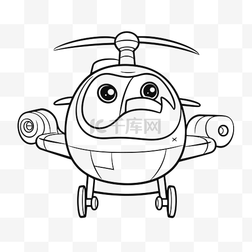 大眼睛直升机着色页免费可打印儿童轮廓素描 向量图片