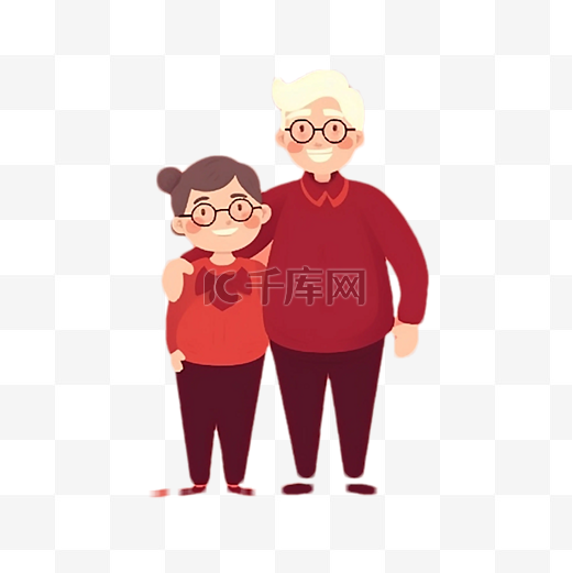 祖父母日温馨红色图片