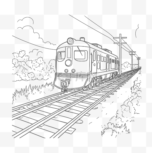 铁路着色页 火车着色页 着色书轮廓素描 向量图片