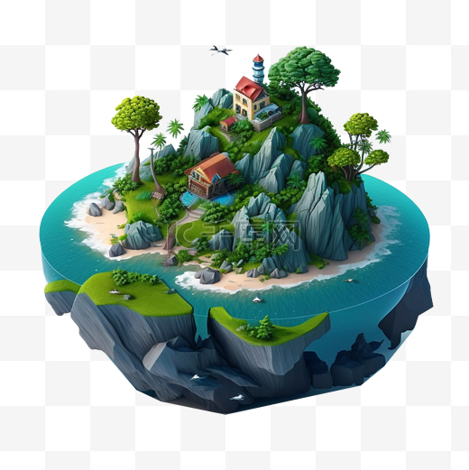海景别墅棕榈小岛等距风格25d游戏模型图片
