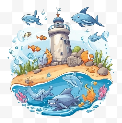 海洋日海底世界卡通插画图片