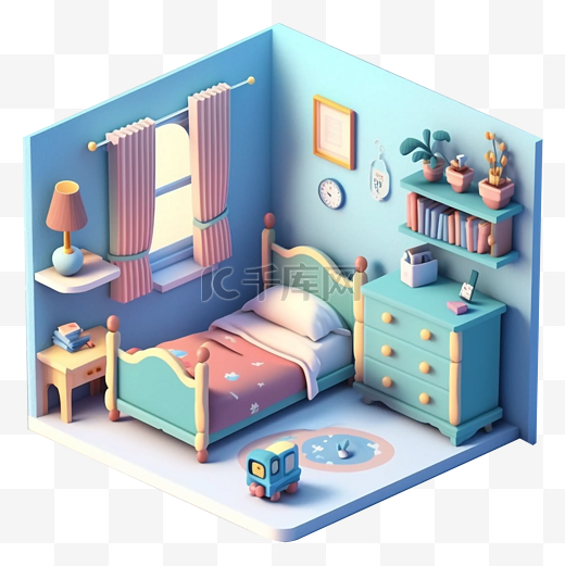 房间模型立体蓝色图案图片