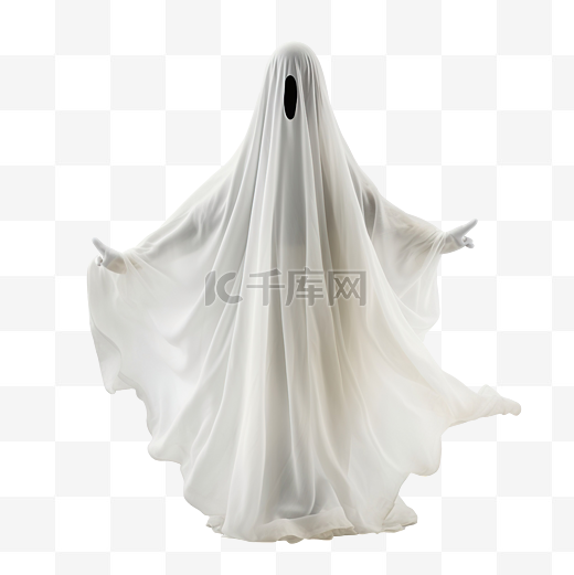 漂浮的幽灵尖叫和大喊怪异人物孤立的万圣节幽灵服装或图片