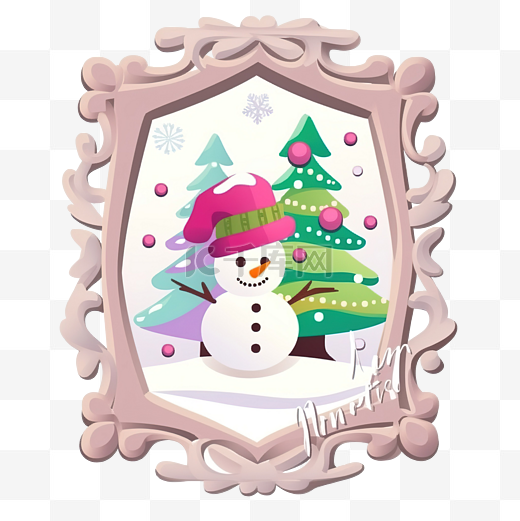 圣诞相框雪人树图片